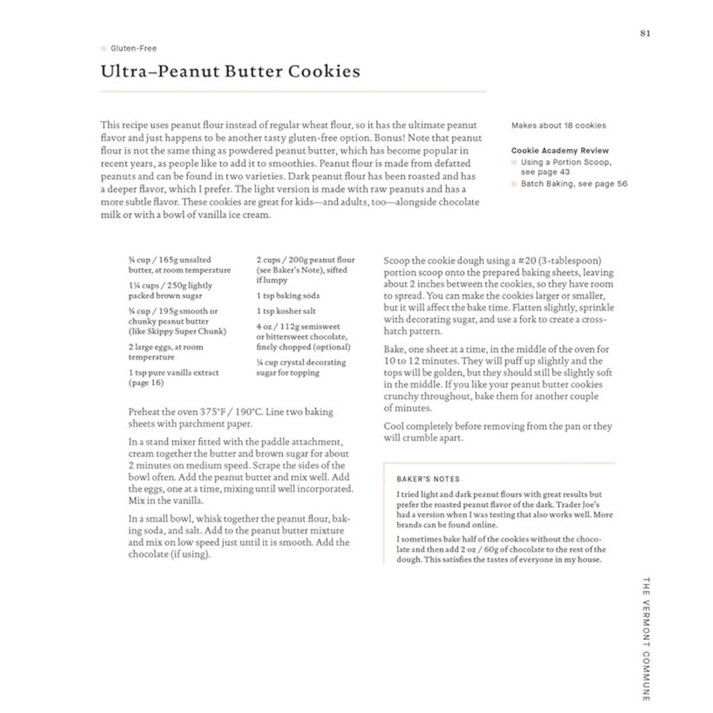 A cookbook page titled "Ultra–Peanut Butter Cookies," inspired by "Zoë Bakes Cookies: Everything You Need to Know to Make Your Favorite Cookies and Bars" from Gneiss Spice, presents an enticing recipe with clear instructions. It offers a brief introduction, an ingredients list, baking steps, and recommended tools, making it a must-try favorite in your cookie recipe collection.