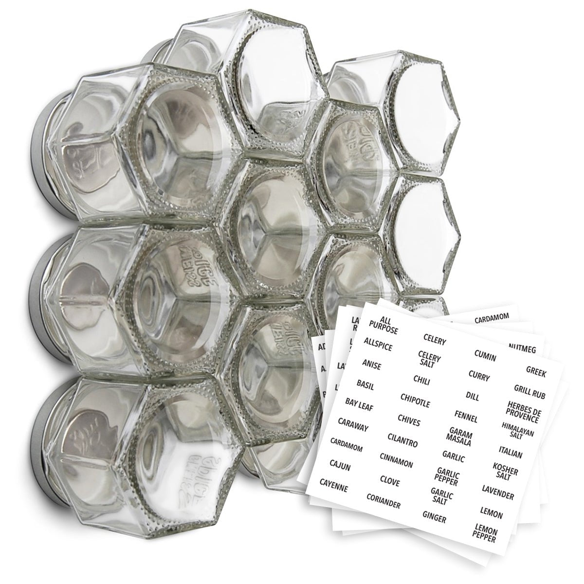 Empty Magnetic Spice Jars – Set of 12 Glass Jars with Lids