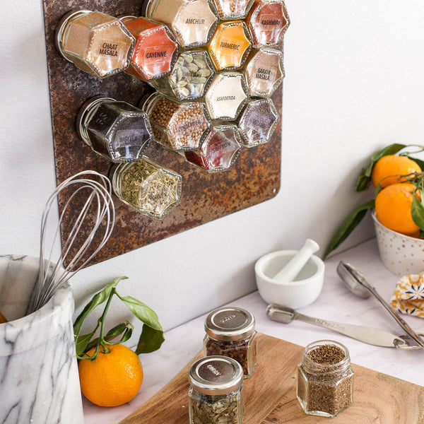 Farmhouse Magnetic Spice Rack – 24 Custom Organic Jars