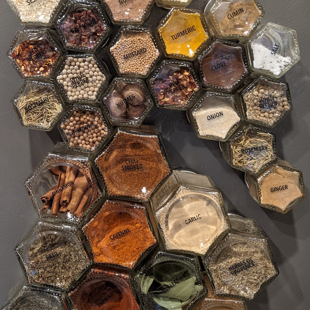 Gneiss Spice Large Empty Magnetic Spice Jars | Create A DIY Hanging Spice Rack on Your Fridge | Includes Hexagon Glass Jars, Magnetic Lids + Spice
