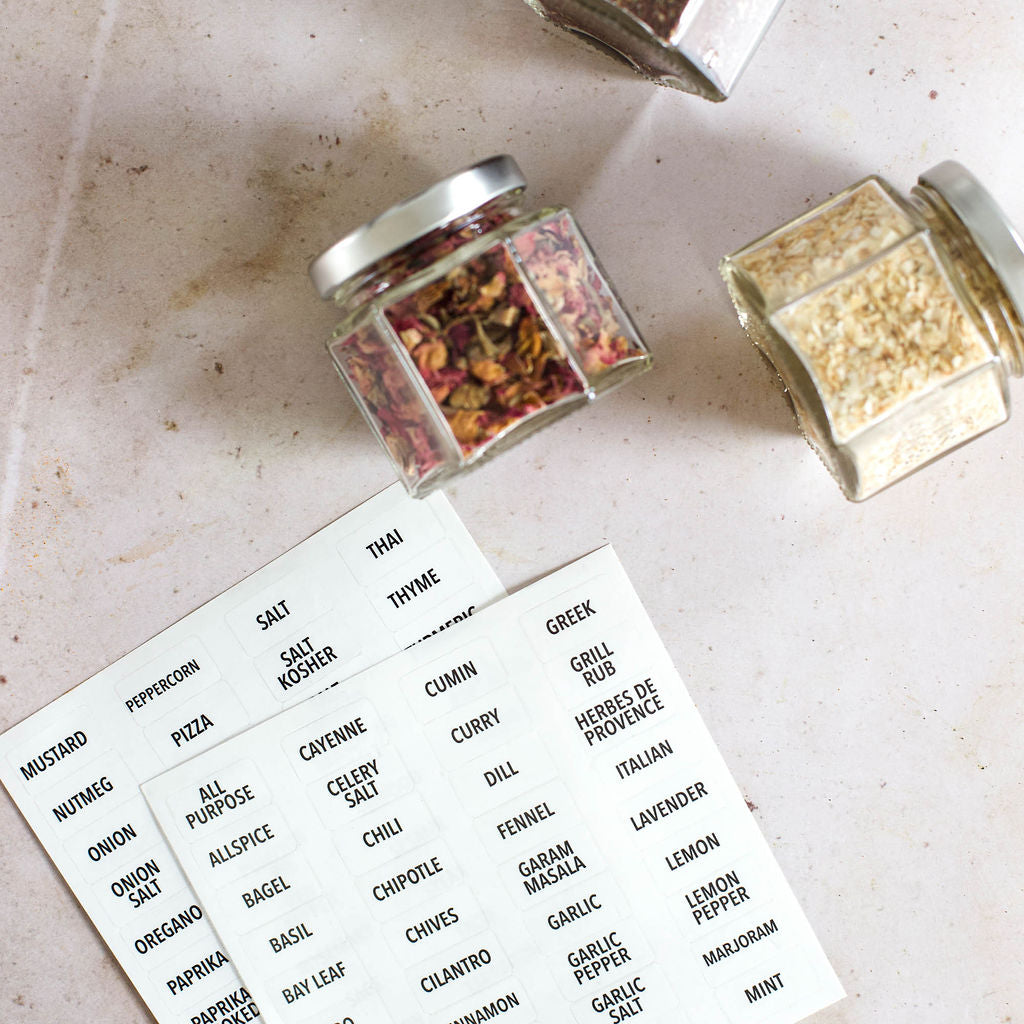 Spice Jars, Lids and Labels