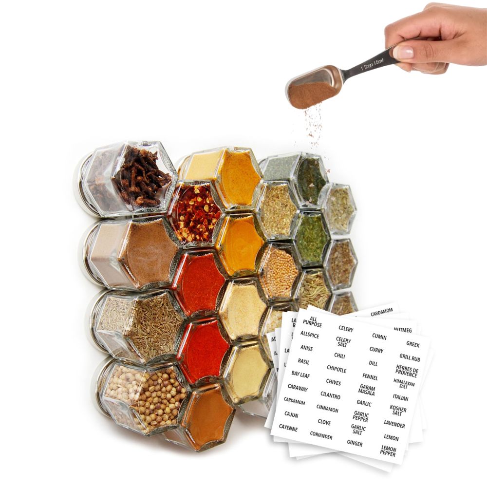 PANTRY SPICE BUNDLE: 24 Pantry Organic Spices in Magnetic Jars + Spice Tools