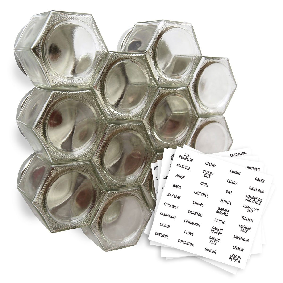 Gneiss Spice DIY Wall Hanging Magnetic Spice Rack (24 Small Jars, Silver Lids, 12x15 Stainless Plate)