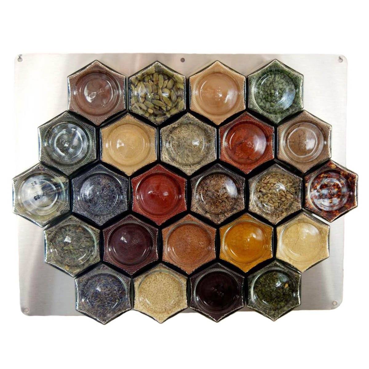 Gneiss Spice Large Empty Magnetic Spice Jars | Create A DIY Hanging Spice Rack on Your Fridge | Includes Hexagon Glass Jars Magnetic Lids + Spice