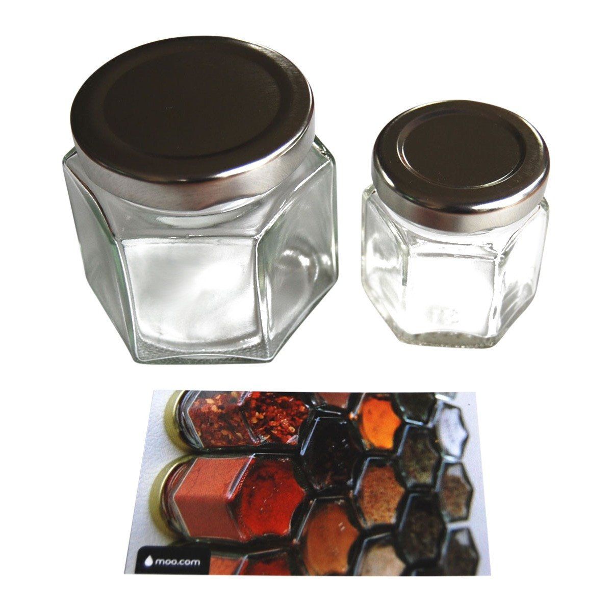Small Hexagon Glass Spice Jars 20 Sets with magnetic Lids, Shaker