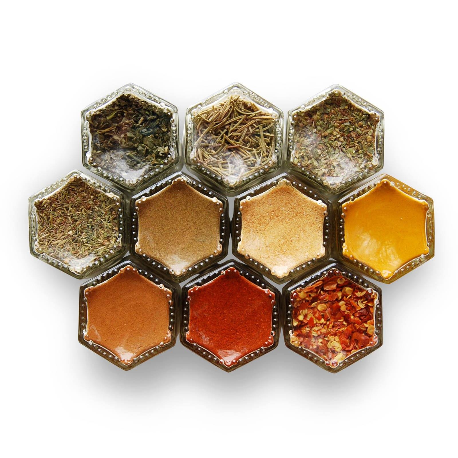 15-Pack Magnetic Spice Jars Hexagon Glass Spice Jars With